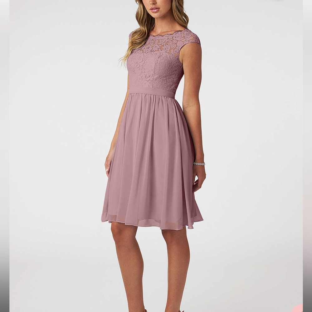 Azazie Dusty Rose “Shivani” lace dress